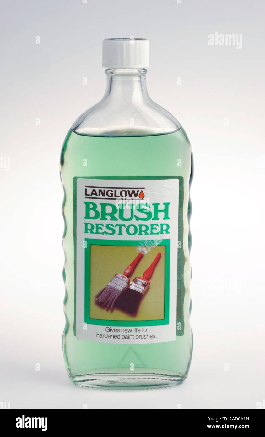 Paint brush restorer. Bottle of liquid used to help restore hardened