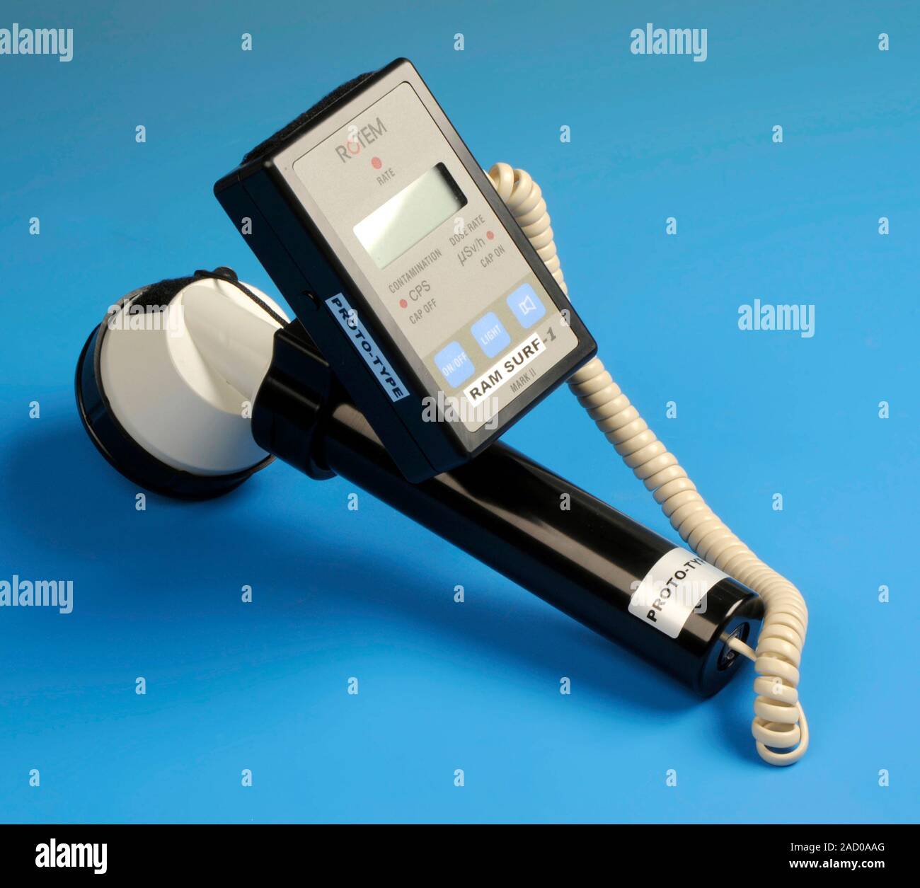 Radiation survey meter. ROTEM Ram Surf-1 survey meter, a combined  contamination monitor and dosimeter, with detachable detector.  Contamination monitor Stock Photo - Alamy