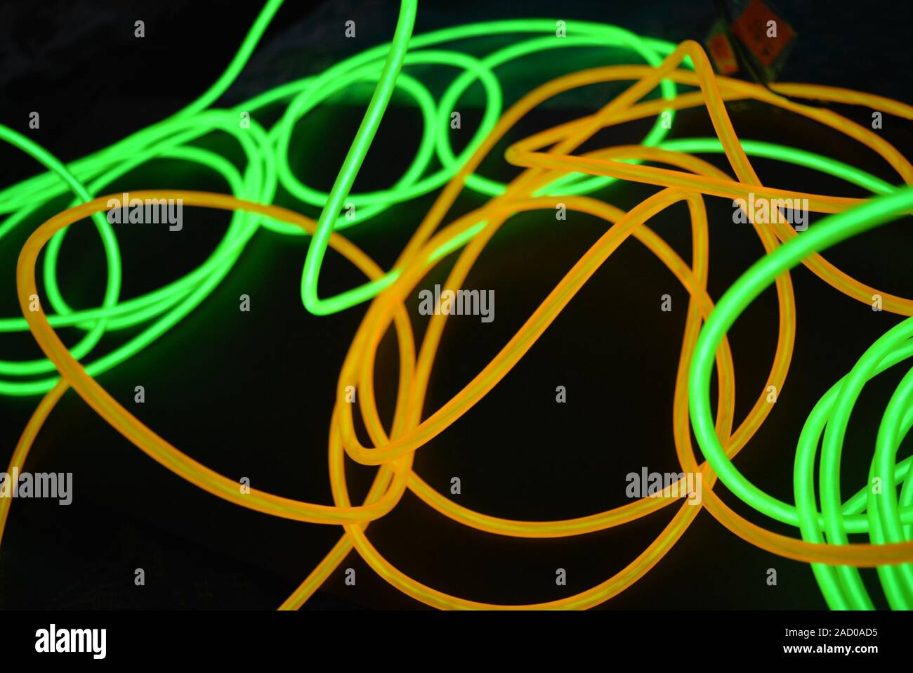 Bright luminous yellow and green, lime neon wires in different formats