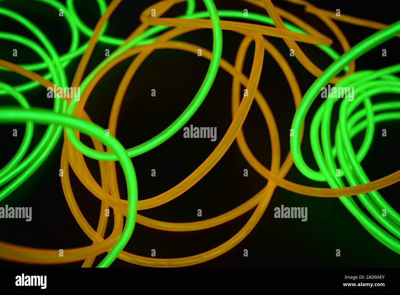 Bright luminous yellow and green, lime neon wires in different formats