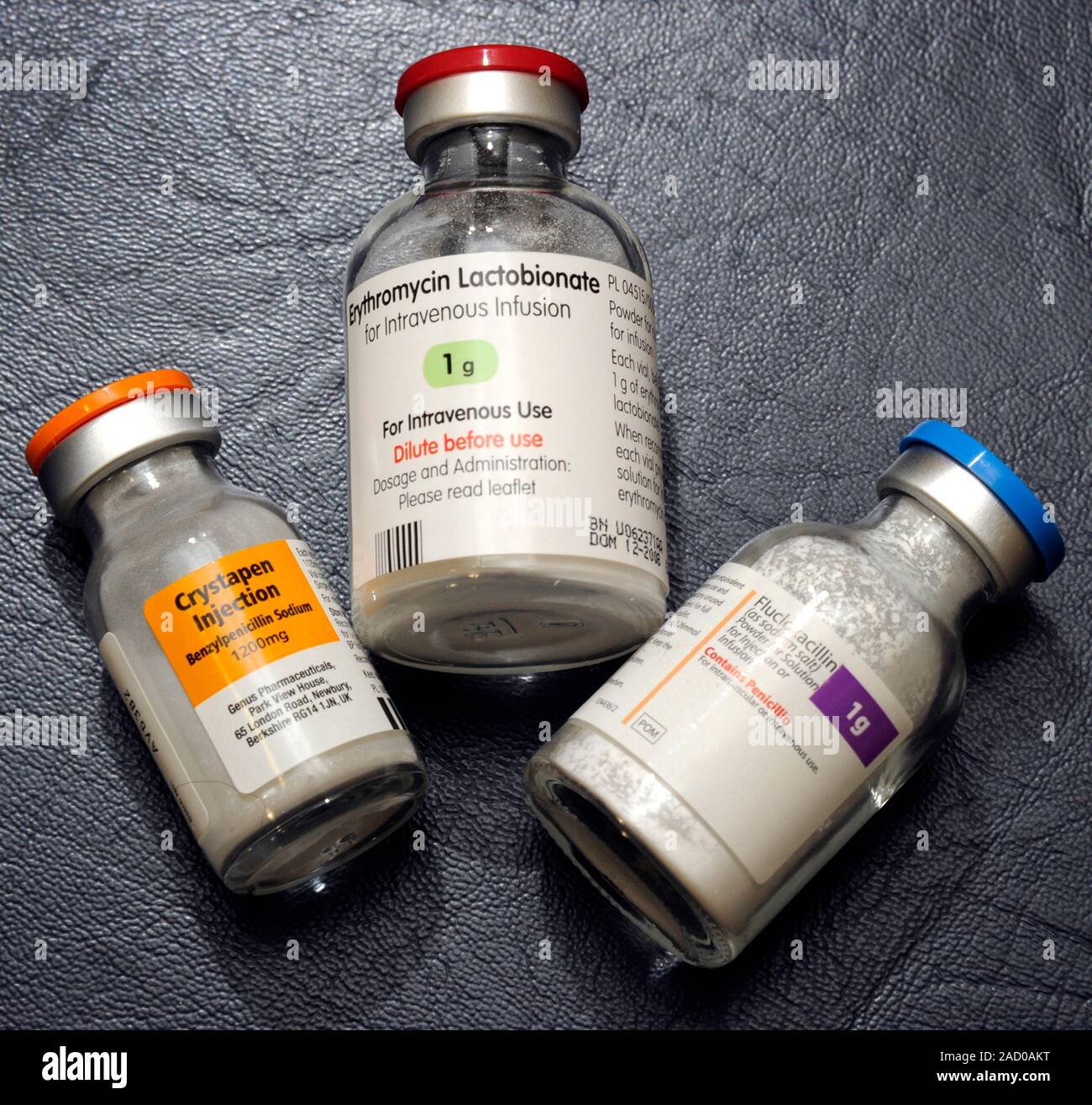 Intravenous antibiotics. Assorted forms of antibiotic drugs for intravenous (IV) administration
