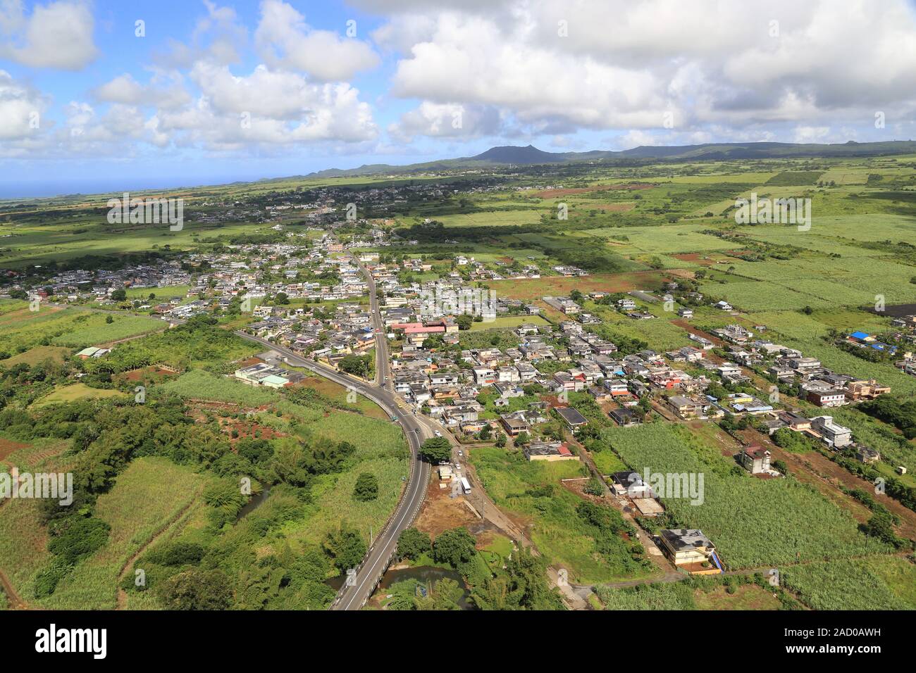 Mauritius, La Flora, surrounded by sugar cane fields Stock Photo