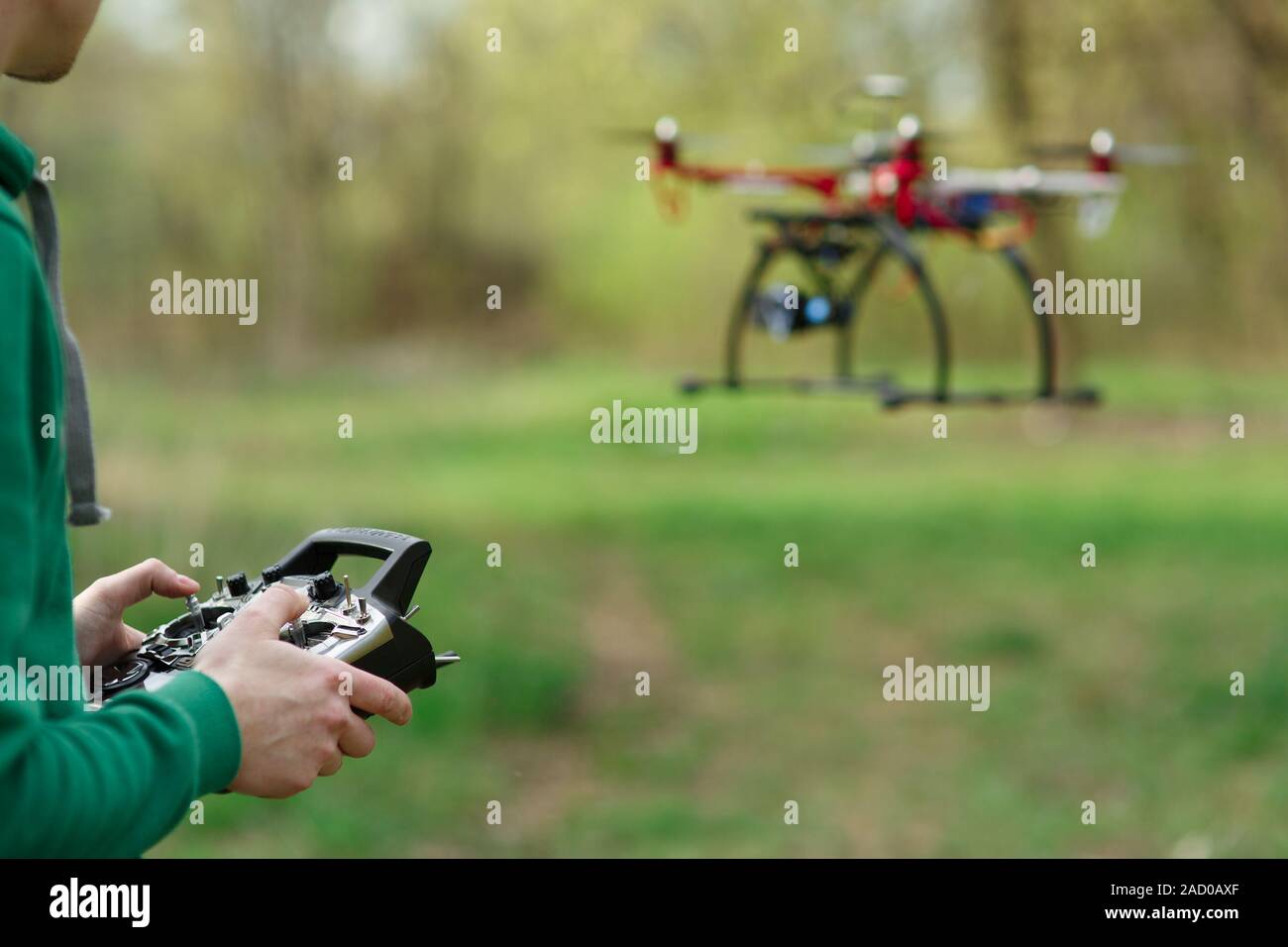 Man controling a drone. Stock Photo