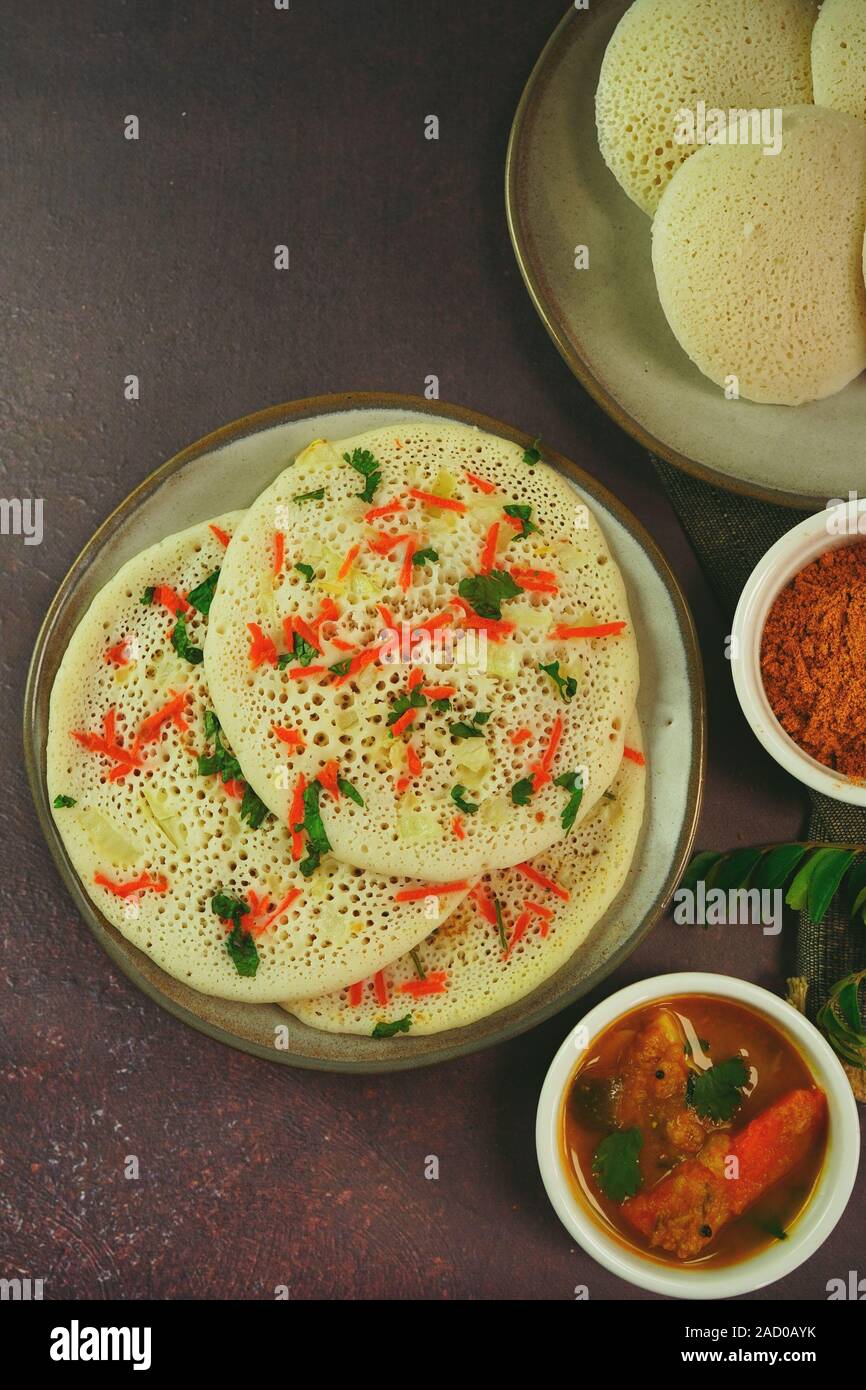 Uthappam/ Oothappam South Indian breakfast set dosa topped with onion