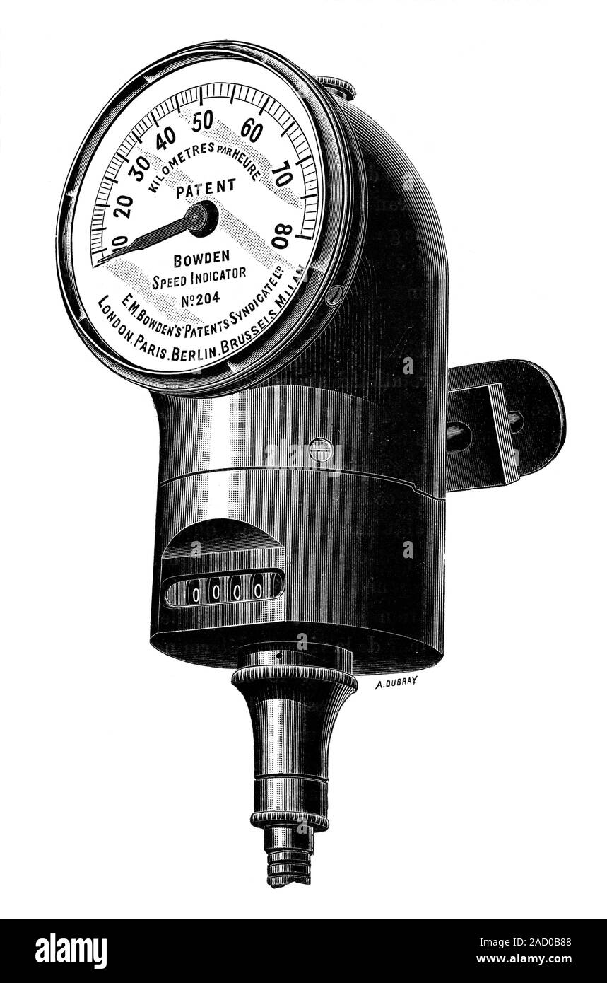 Speedometer. Historical illustration of a speedometer produced by the