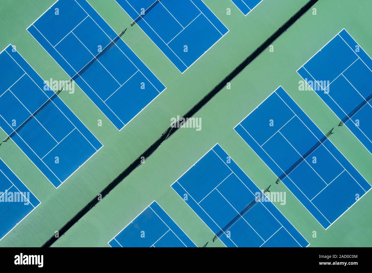 Aerial view of a group of tennis courts at a suburban high school near Chicago, Il. USA Stock Photo