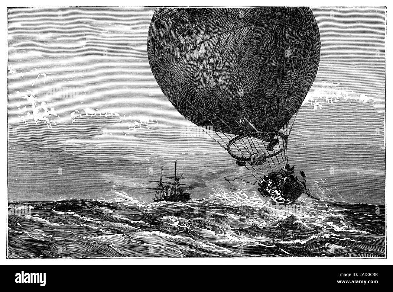 Siege of Paris balloon flight. 19thcentury illustration of the record
