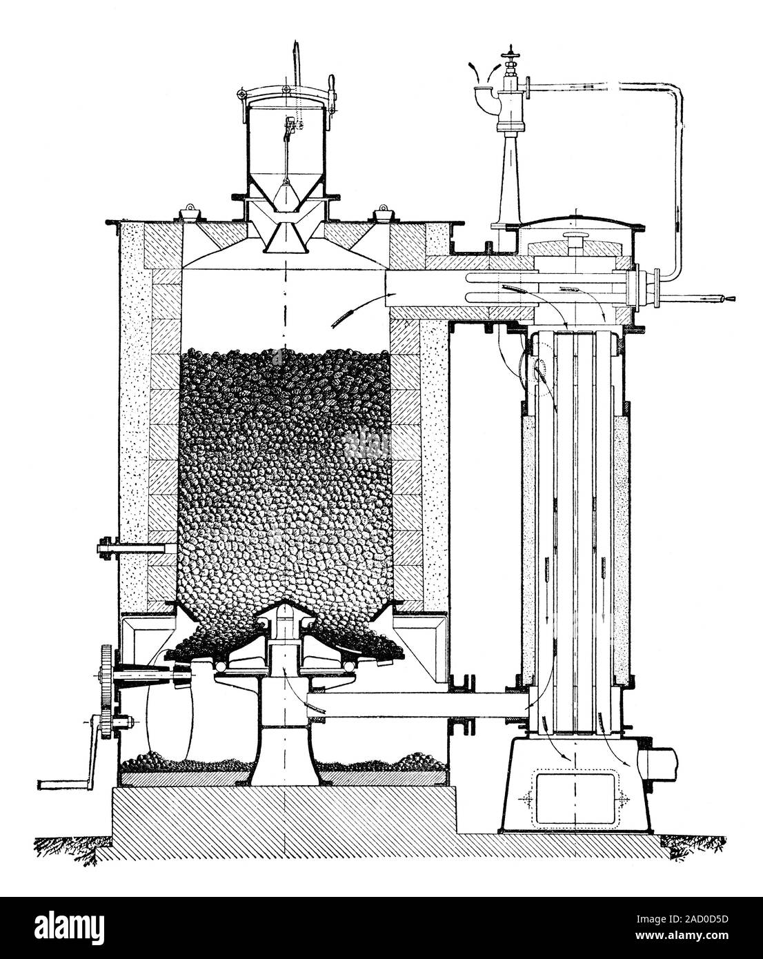 Gasification unit. Historical illustration of a gasification unit (wood ...