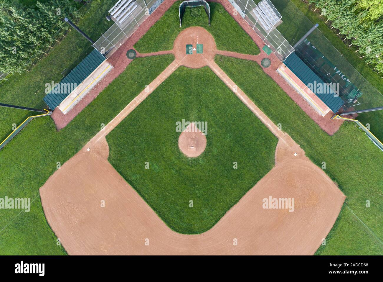 Overhead view of a high school baseball diamond in the Chicago suburb