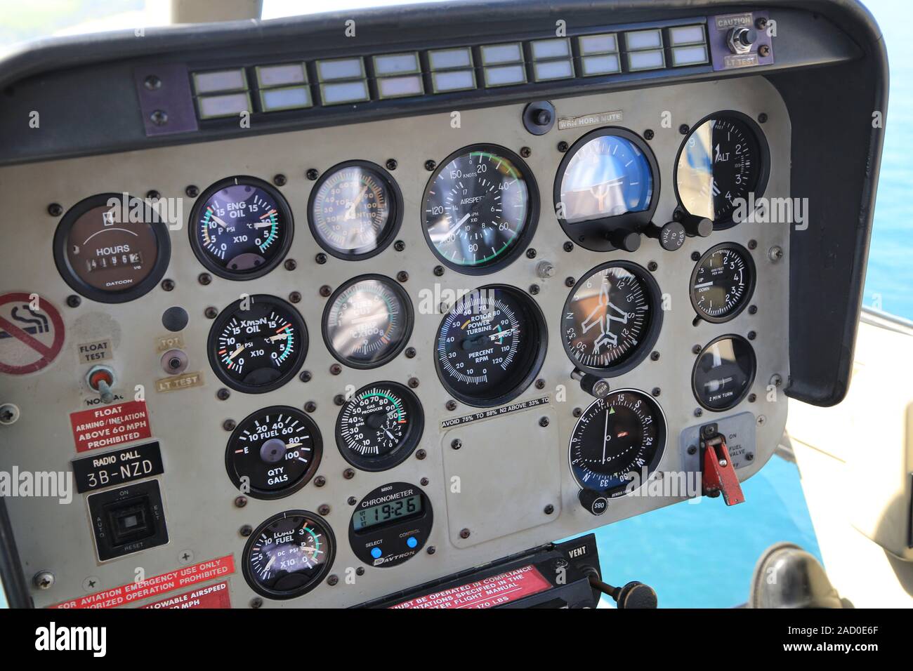 Mauritius, helicopter cockpit, instrument panel, sightseeing flight Stock Photo