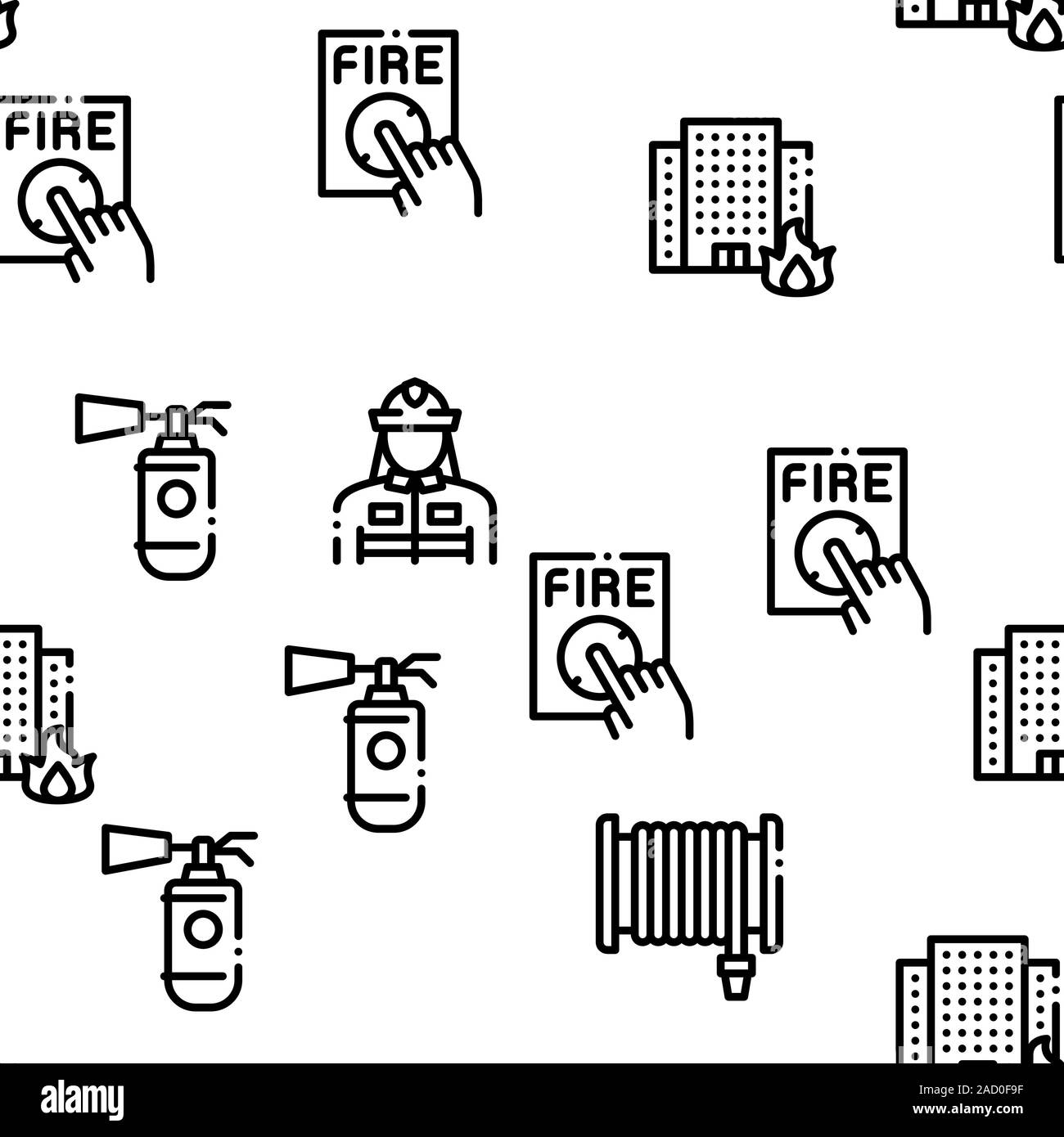 Firefighter Equipment Seamless Pattern Vector Stock Vector