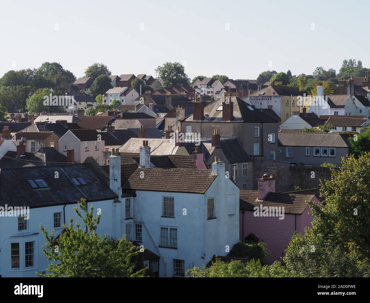 Typical British city roofscape and skyline with house chimneys Stock ...