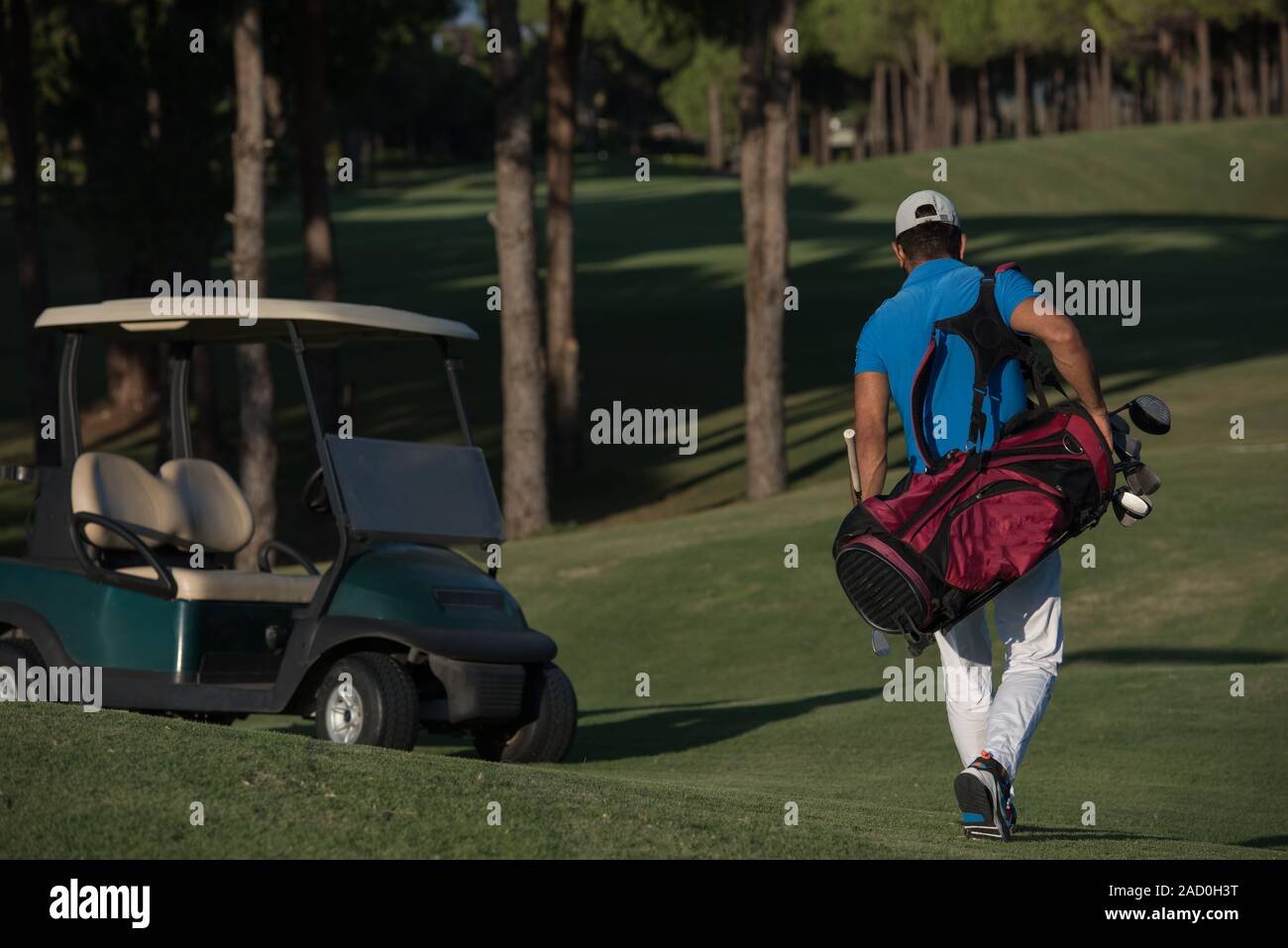 golfer walking and carrying golf bag Stock Photo Alamy