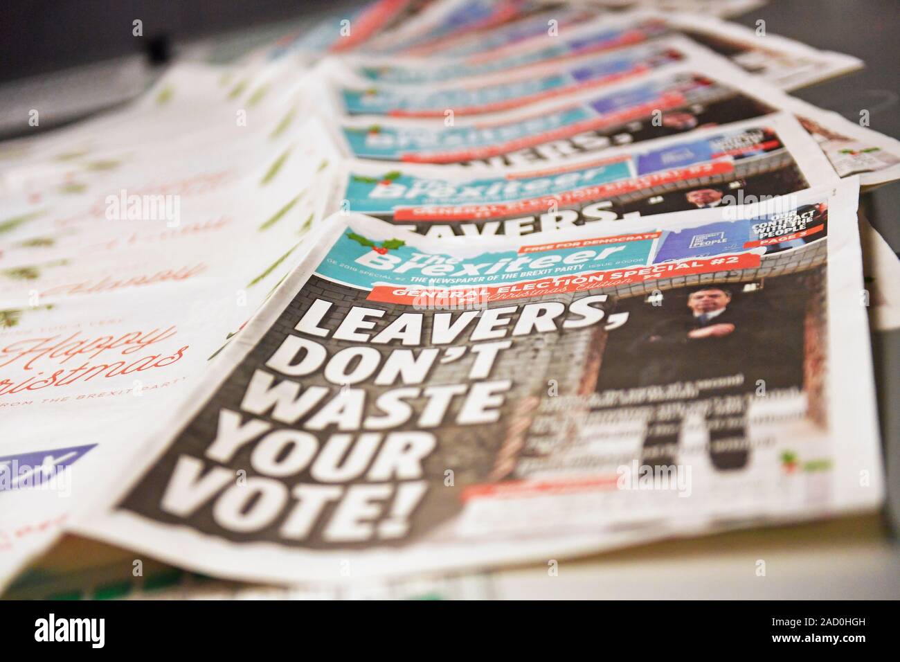 Copies of The Brexiteer newspaper come off the printing press at JPI Printers Dinnington, South Yorkshire. Stock Photo