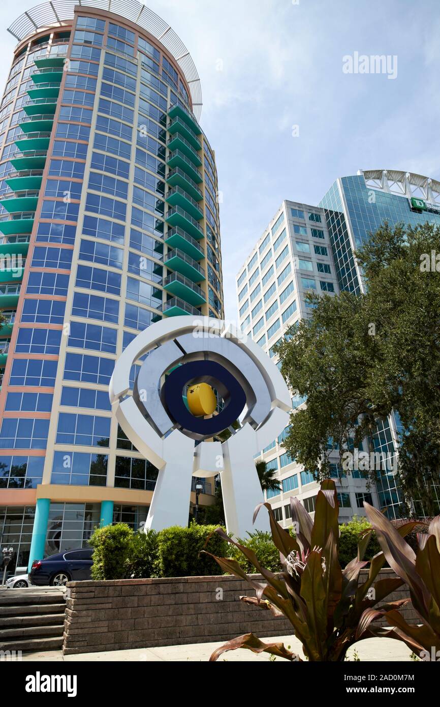 centered sculpture outside the waverly building lake eola park