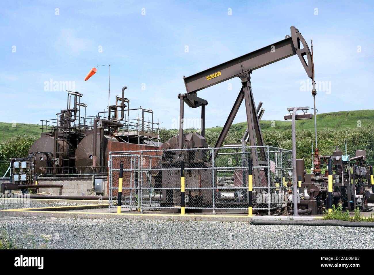 Kimmeridge Oil Field. View of 'nodding donkey' oil pumps at the BP