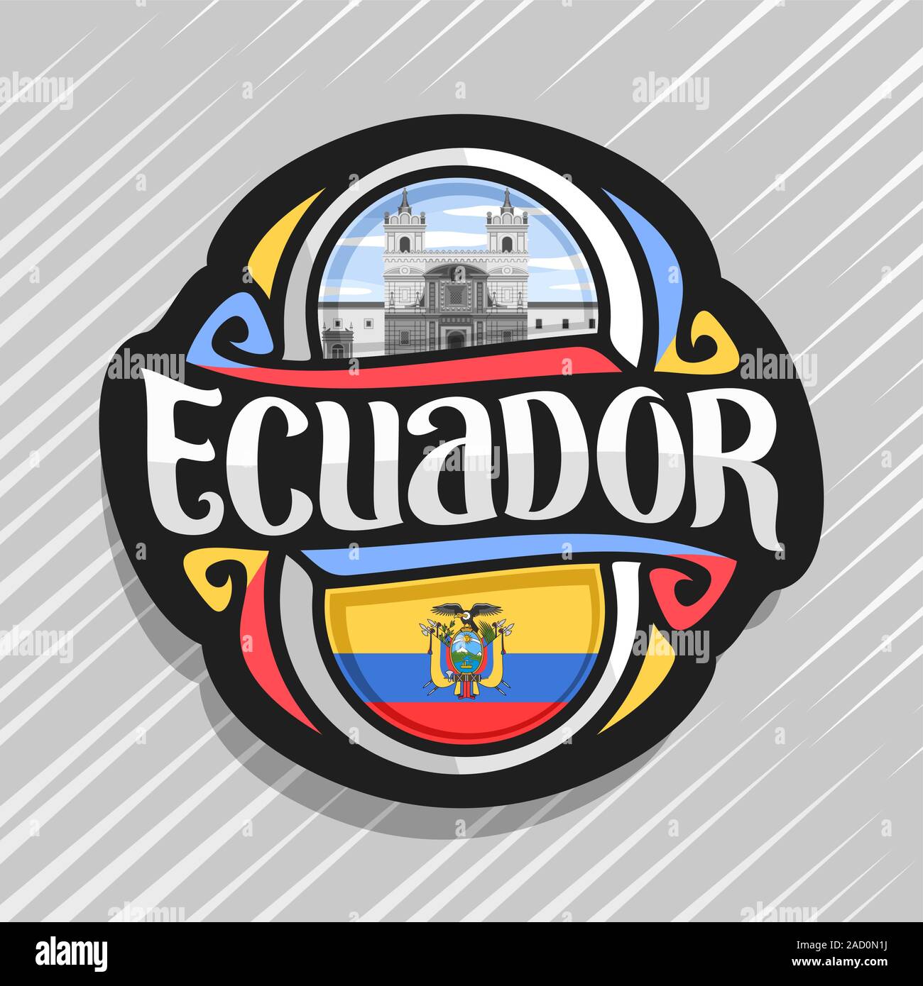 Vector Logo For Ecuador Country Fridge Magnet With Ecuadorian Flag Original Brush Typeface For Word Ecuador National Ecuadorian Symbol Monastery Stock Vector Image Art Alamy