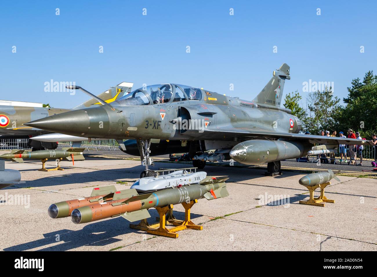 NANCY, FRANCE - JUL 1, 2018: French AIr Force Dassault Mirage 2000 bomber jet plane on display at Nancy Airbase. Stock Photo