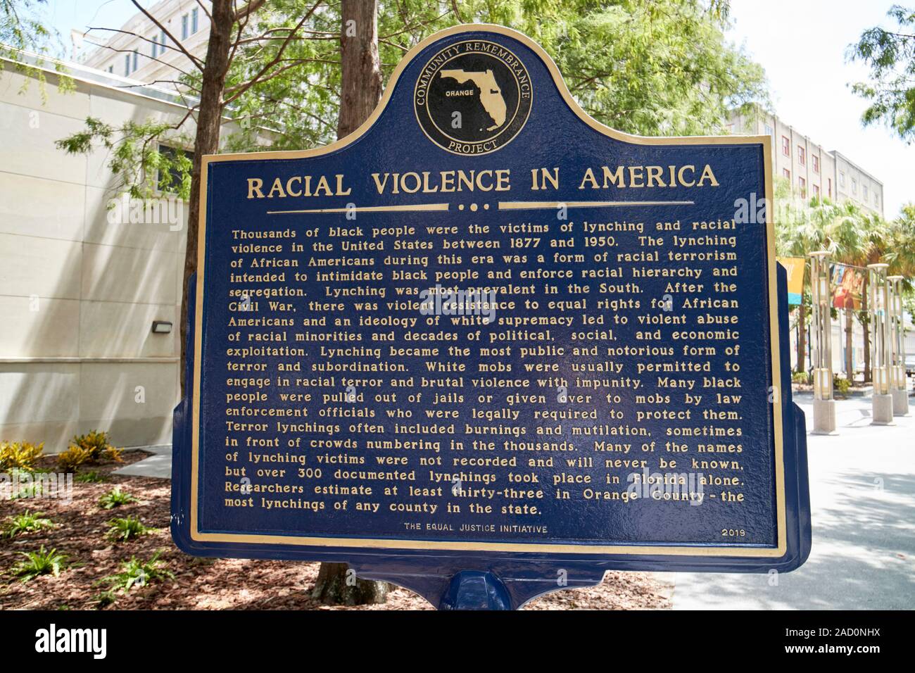community remembrance project historical marker about racial violence in america city of orlando florida usa Stock Photo