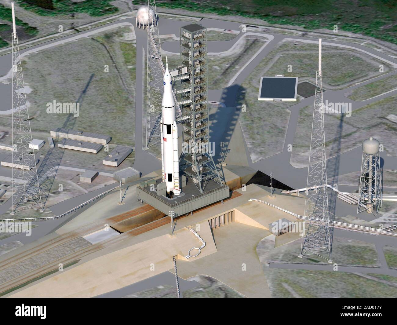 Space Launch System launch. Computer illustration of NASA's Space ...