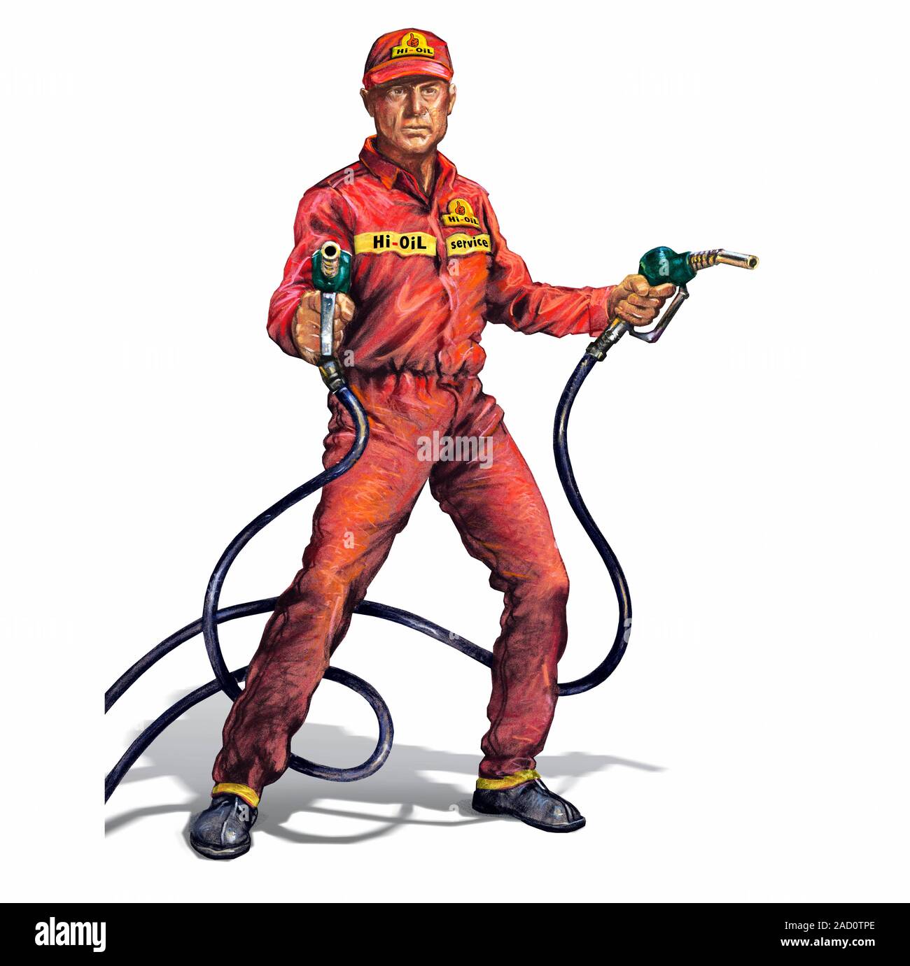 Rogue oil industry. Conceptual image of a fuel pump operator handling