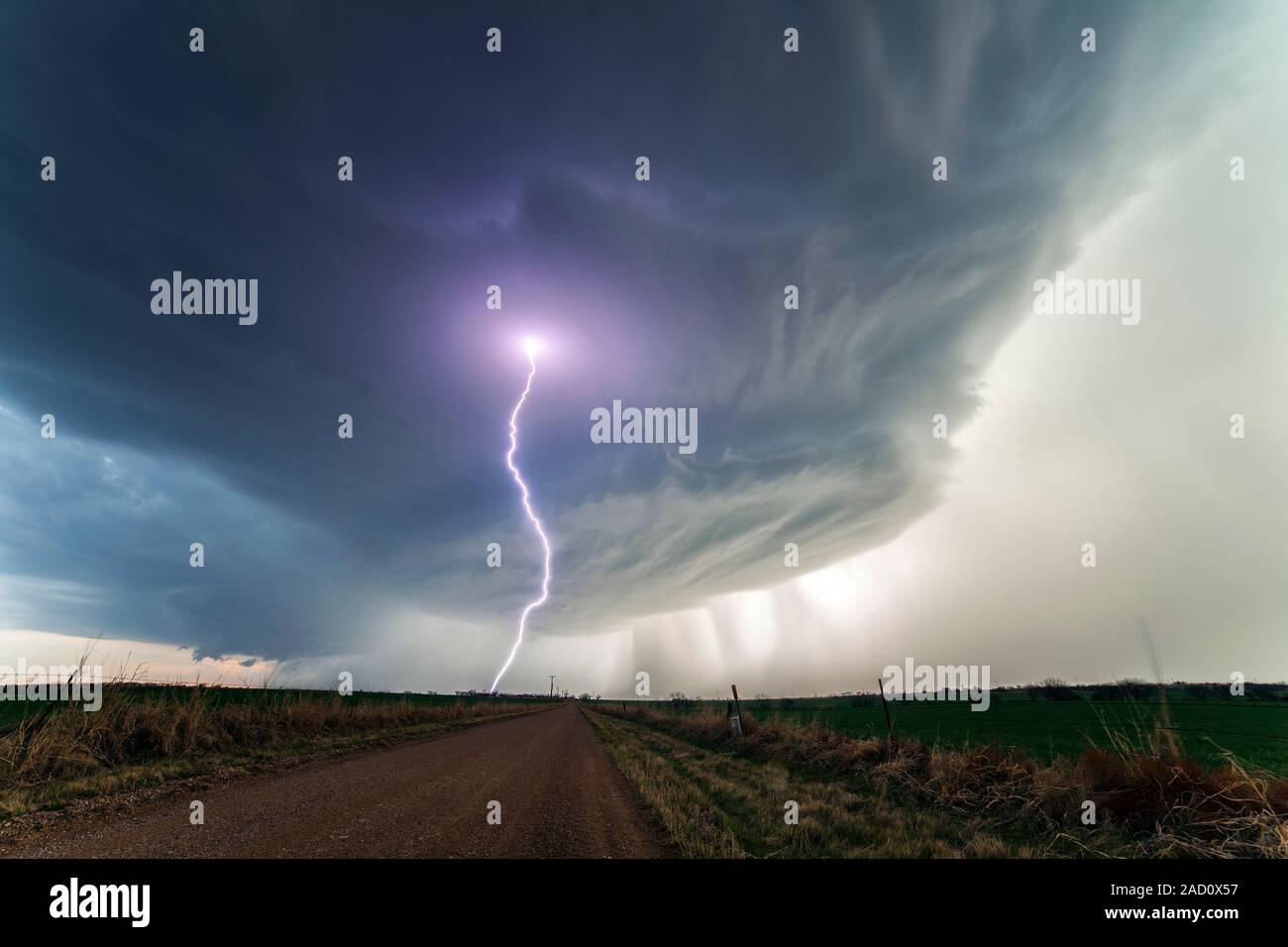 Lighting and supercell storm. Lightning strike within a tornado warned ...