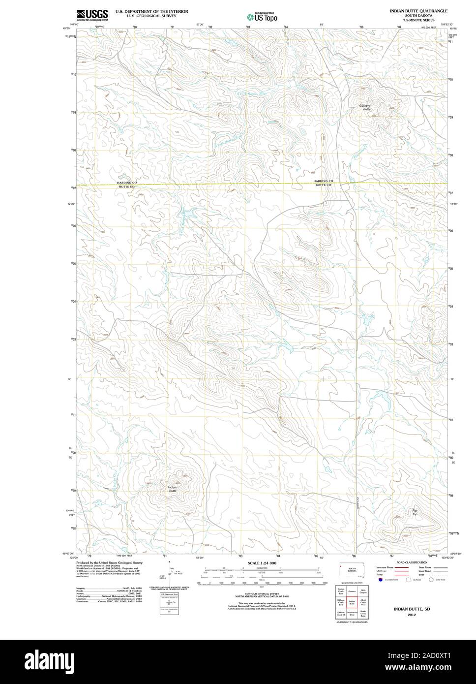 USGS TOPO Map South Dakota SD Indian Butte 20120621 TM Restoration Stock Photo