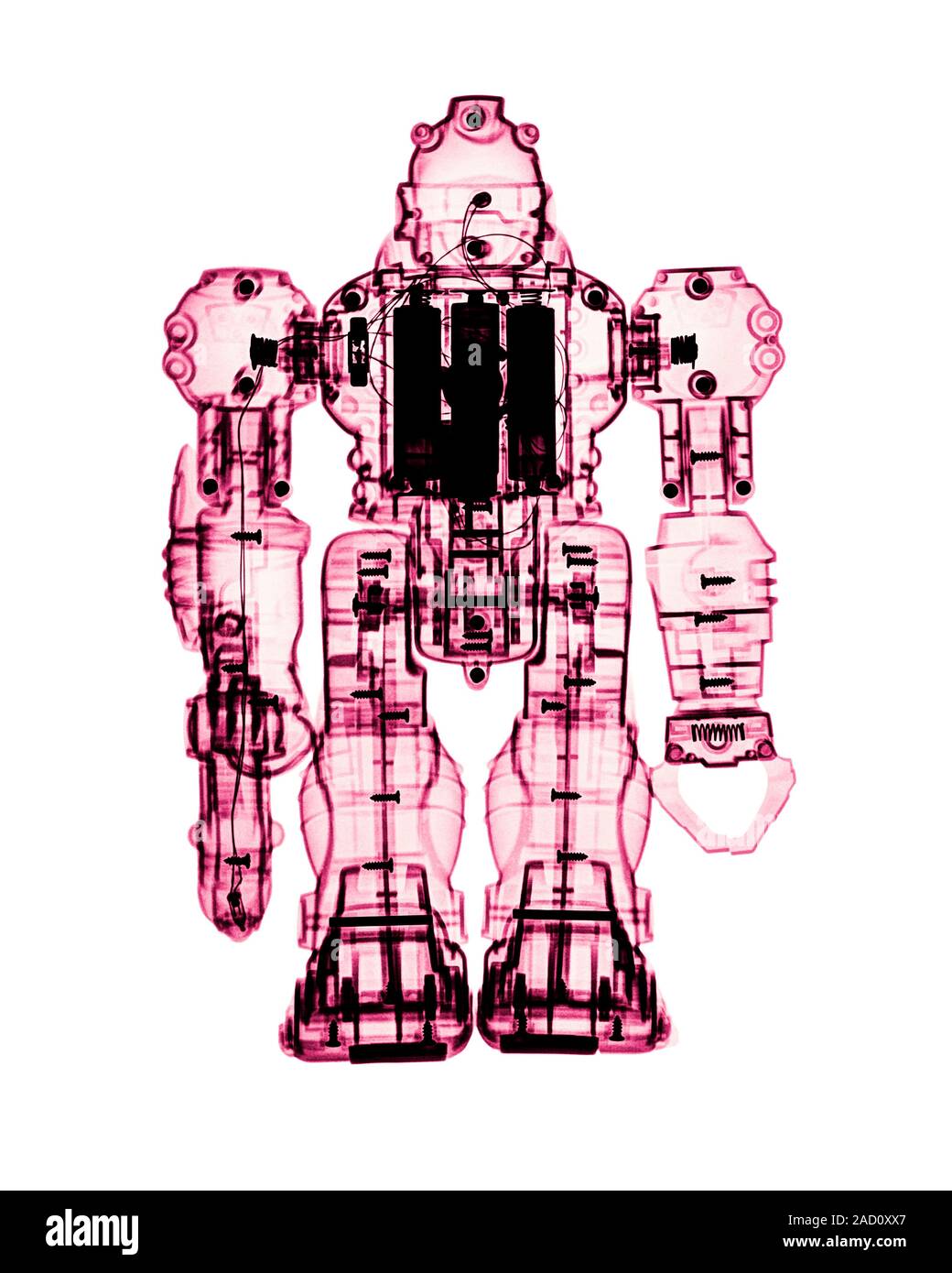 Toy robot, coloured X-ray. Stock Photo