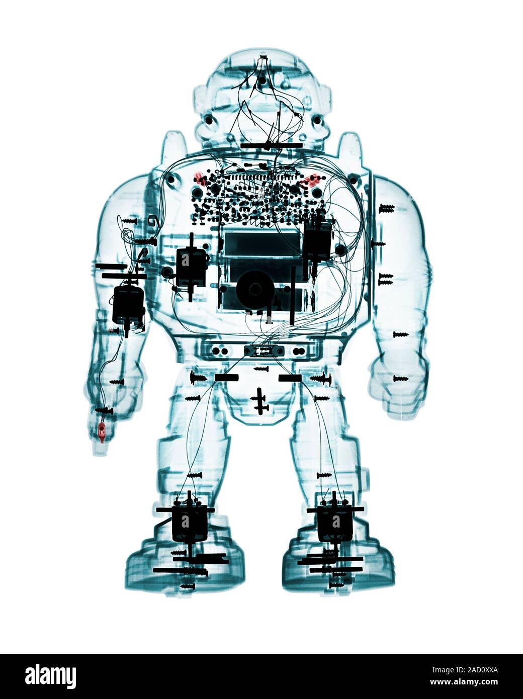 Toy robot, coloured X-ray. Stock Photo