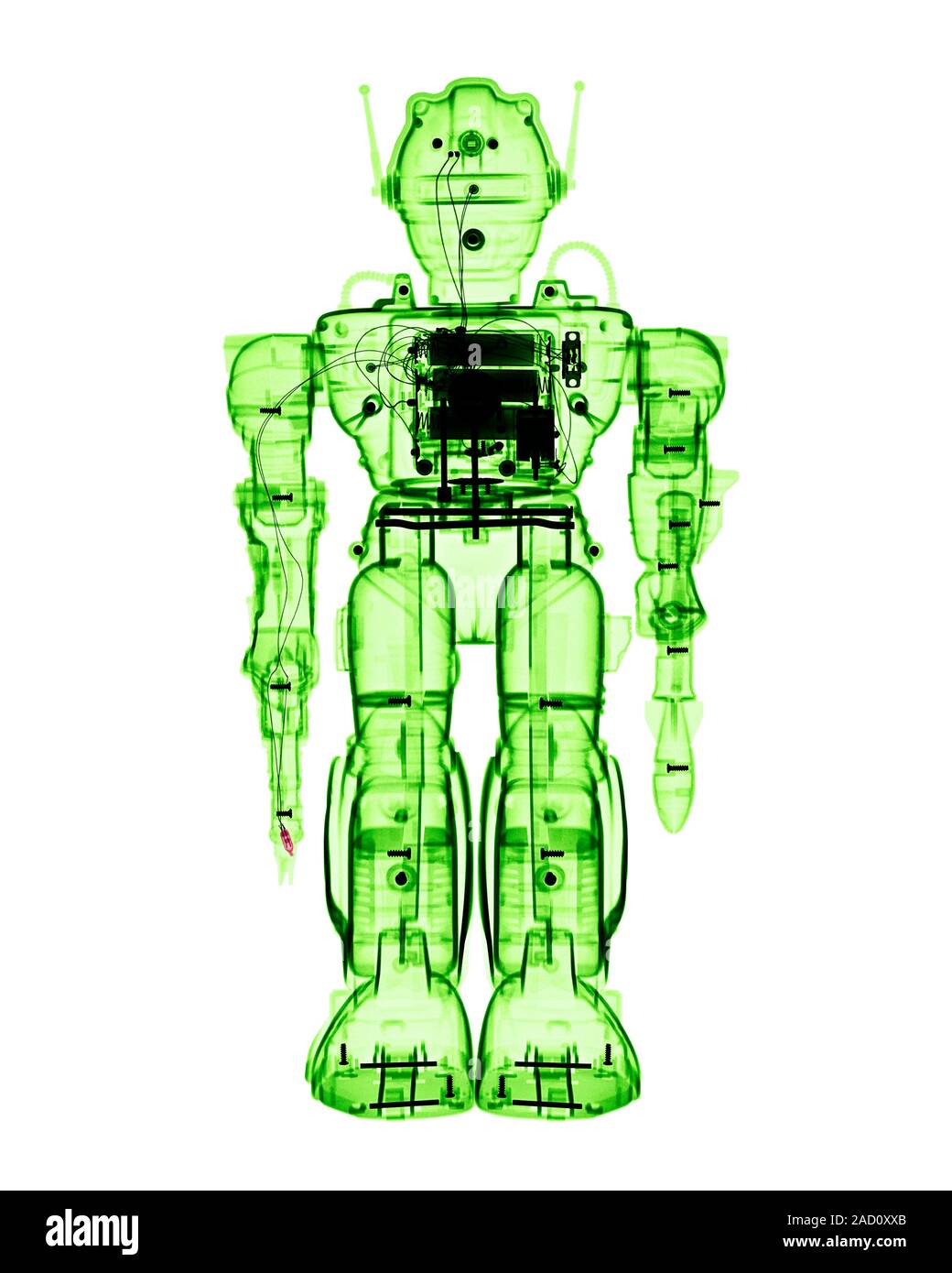 Toy robot, coloured X-ray. Stock Photo