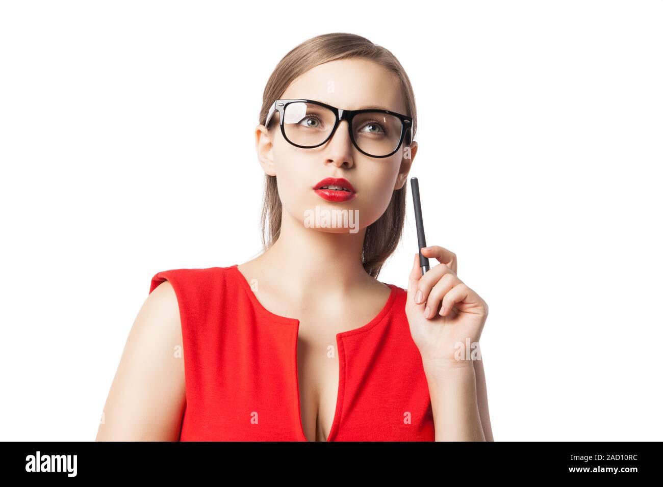 Young woman with pen hi-res stock photography and images - Alamy