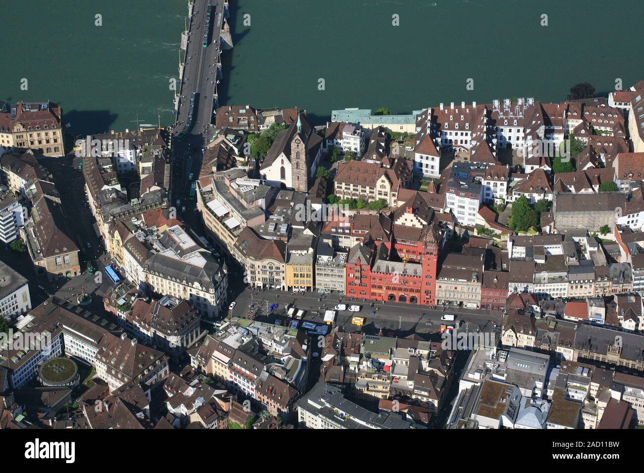 Basel, Switzerland, market place and red town hall Stock Photo