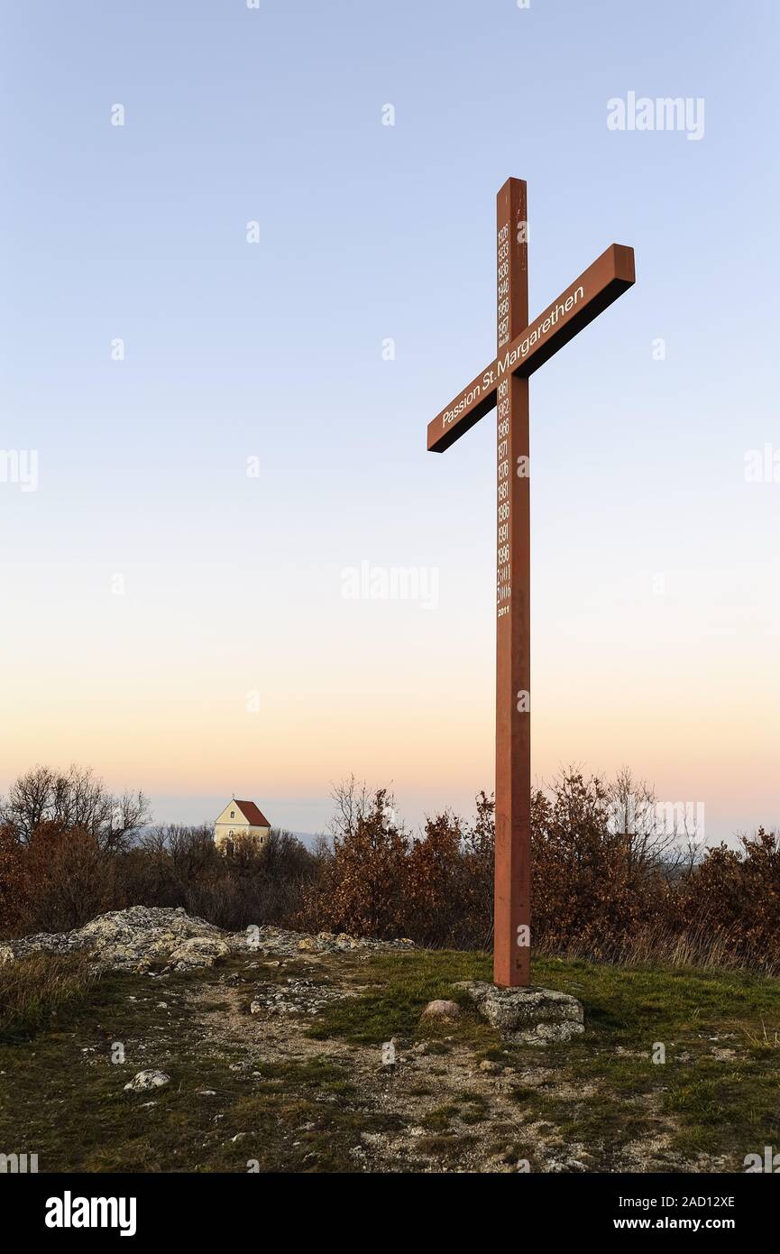 Cross with annual figures on Kogelberg in St. Margarethen im Burgenland Stock Photo