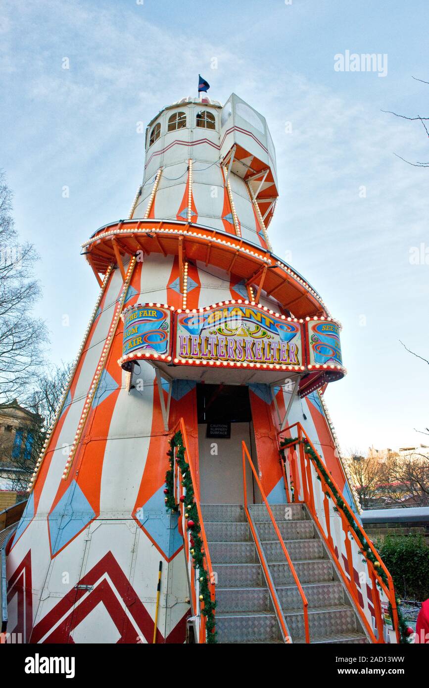 Helter Skelter childrens fairgound ride. Edinburgh Christmas Market and Fair. Scotland Stock Photo