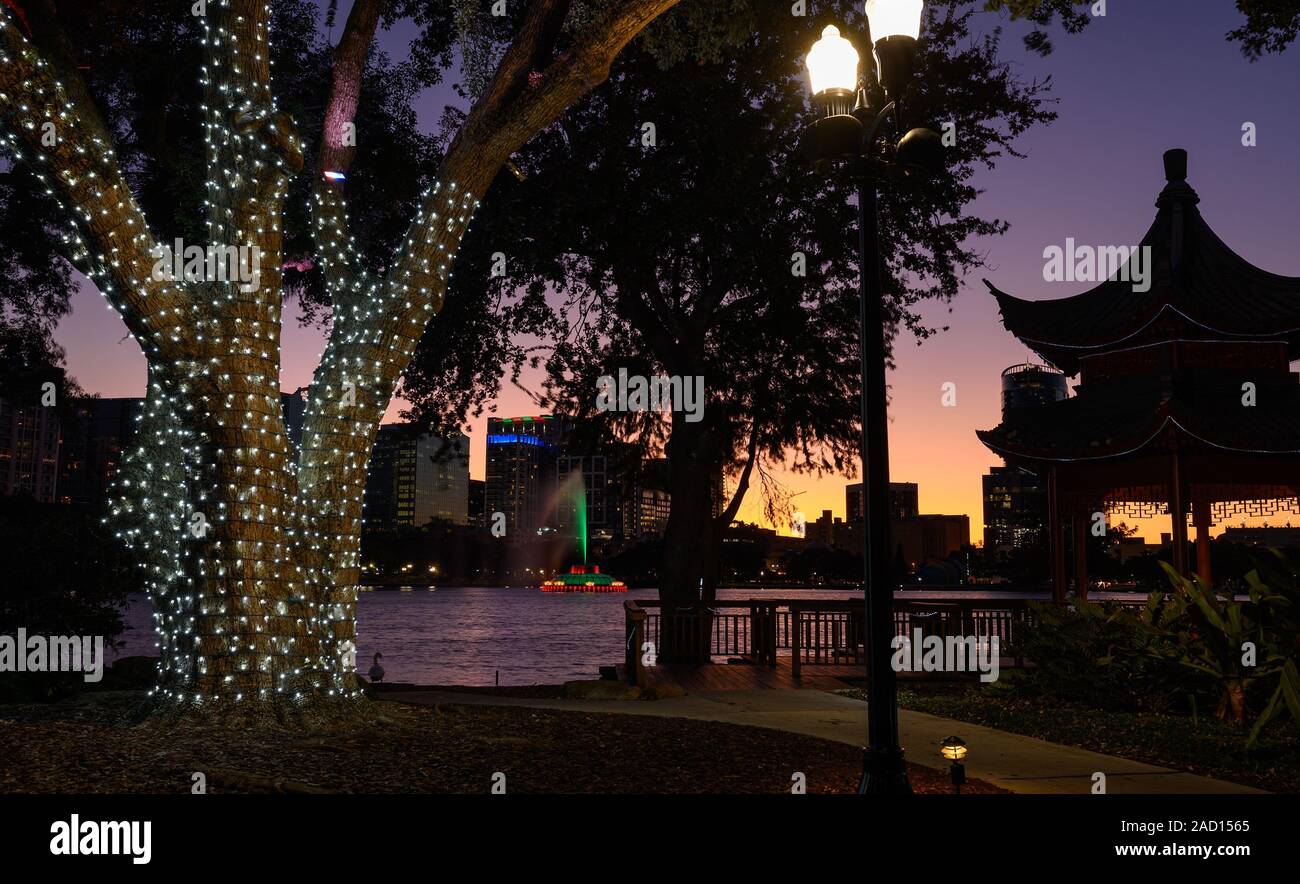 Holiday Christmas lights at Lake Eola Park in downtown Orlando, Florida Stock Photo Alamy