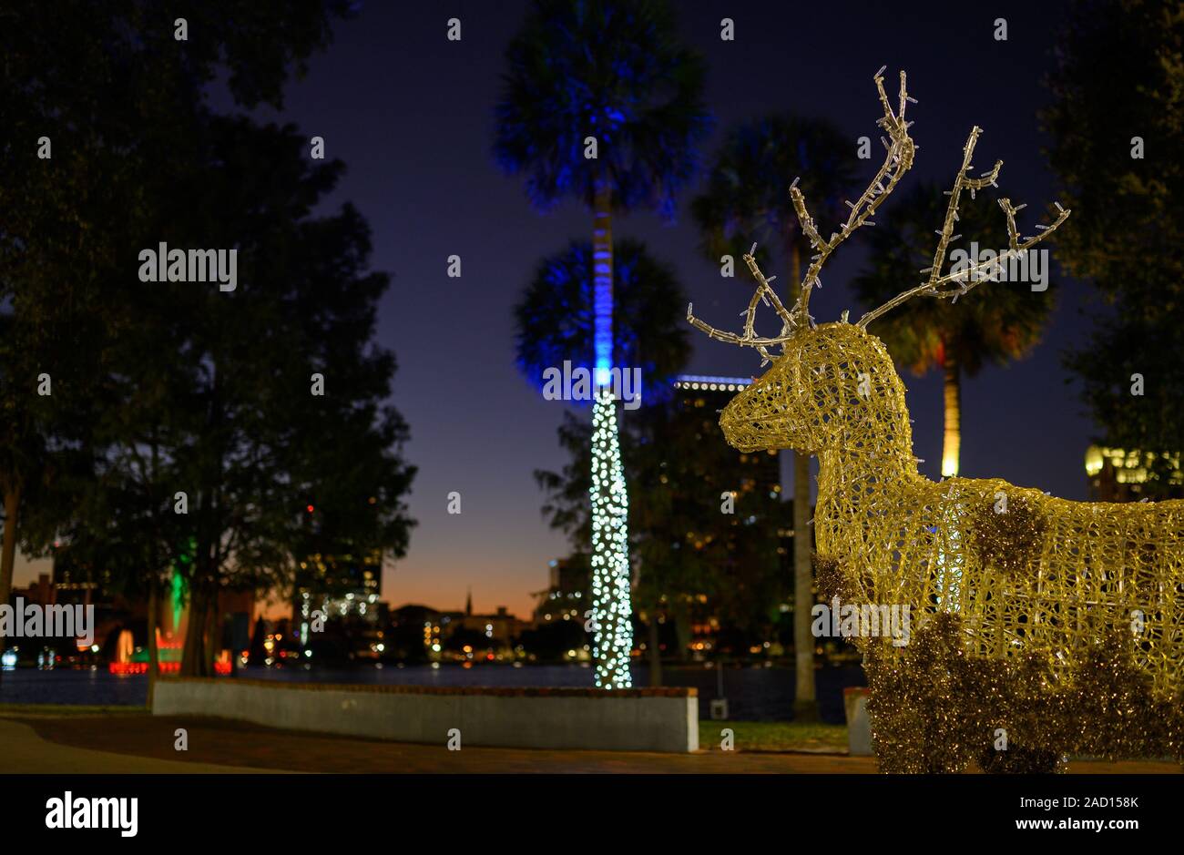 Holiday Christmas lights at Lake Eola Park in downtown Orlando, Florida Stock Photo Alamy