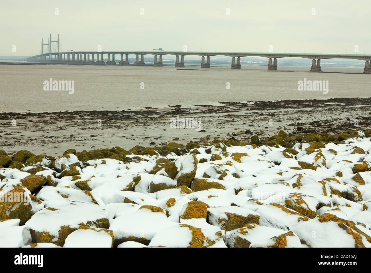 The New Severn Bridge in the Snow Stock Photo