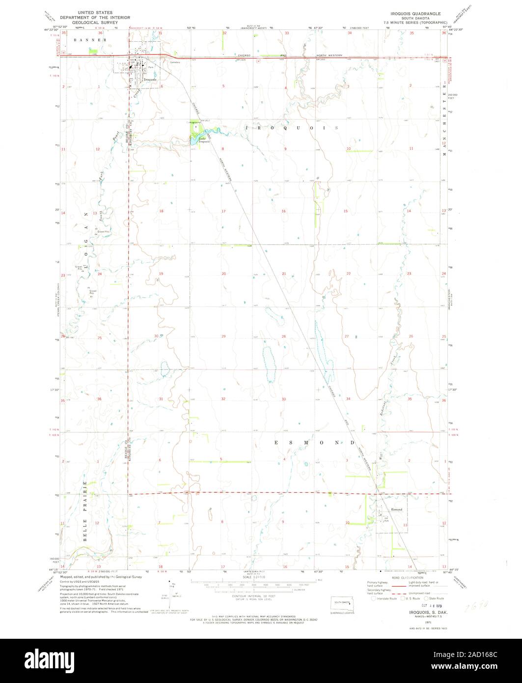 USGS TOPO Map South Dakota SD Iroquois 343481 1971 24000 Restoration Stock Photo