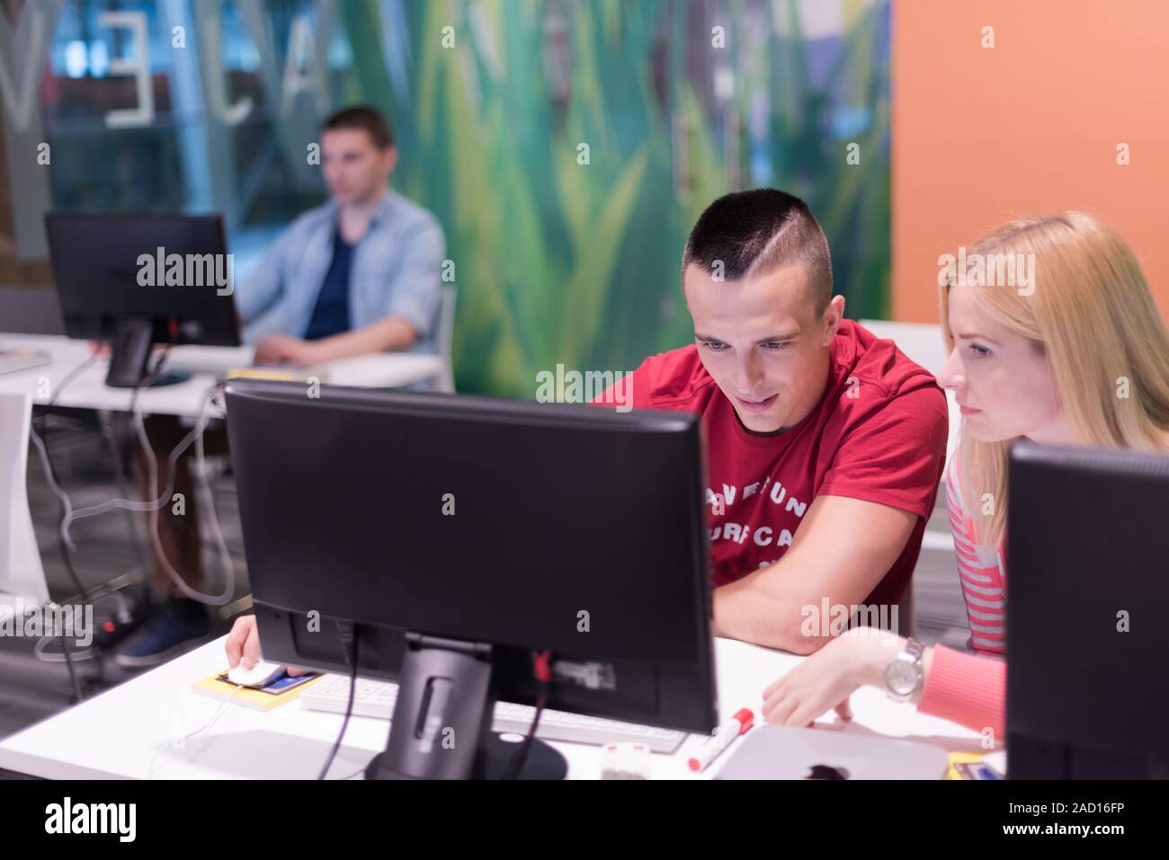 technology students group in computer lab school classroom Stock Photo ...
