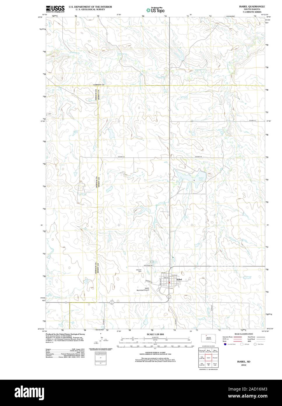 USGS TOPO Map South Dakota SD Isabel 20120608 TM Restoration Stock Photo