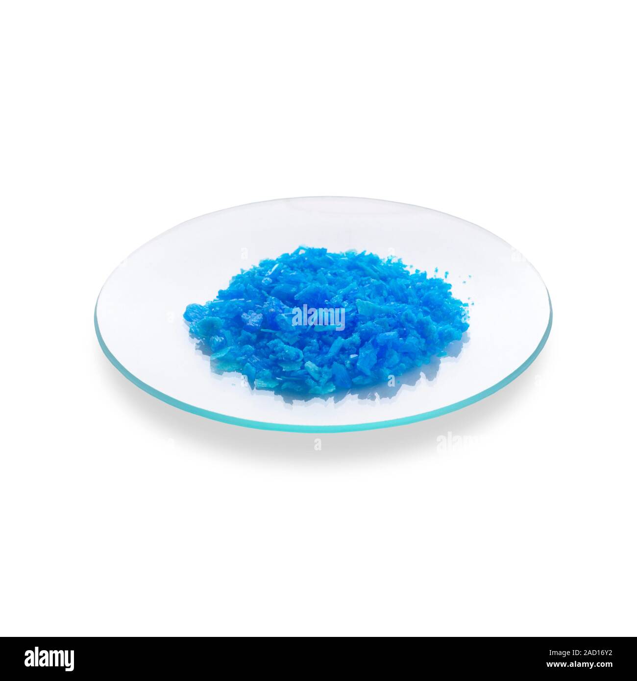 Crystals of copper (II) sulphate pentahydrate. The formula for the