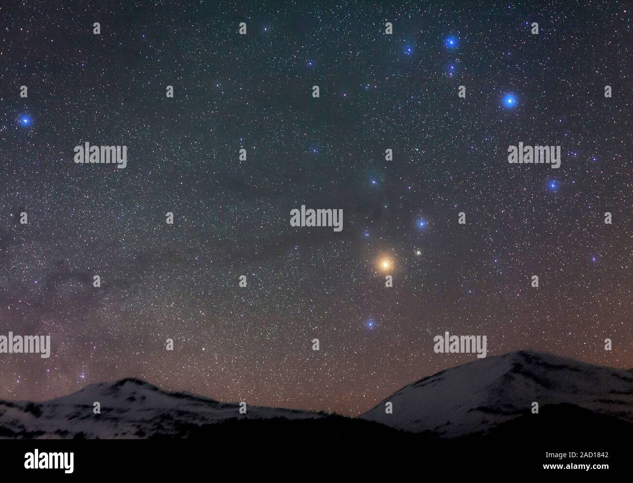 Night sky over the Alps. View of the head of the constellation Scorpius ...