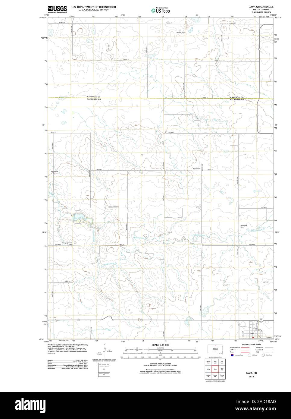 USGS TOPO Map South Dakota SD Java 20120608 TM Restoration Stock Photo ...