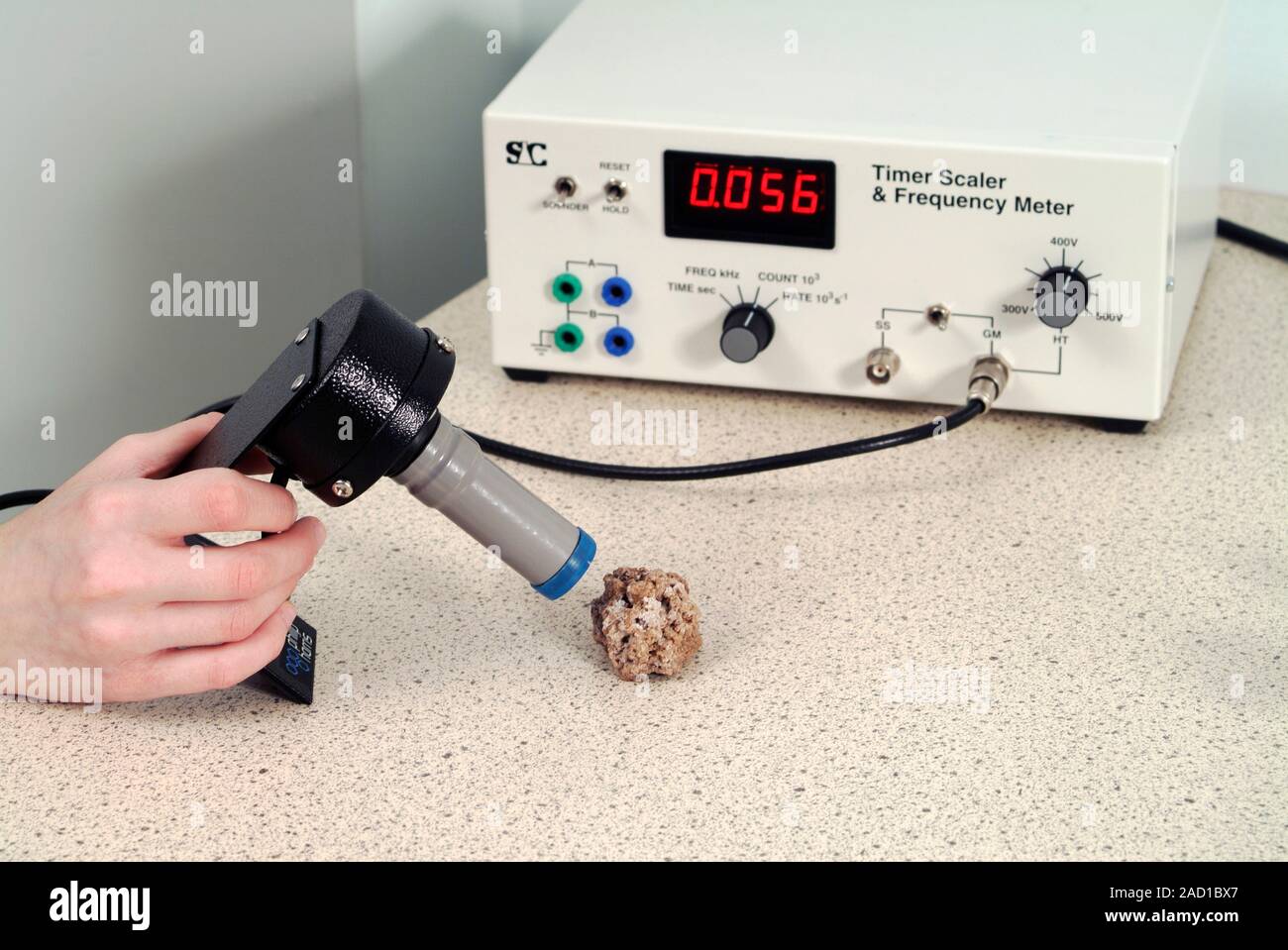 Measuring radiation. Close up of a Geiger counter being used to measure