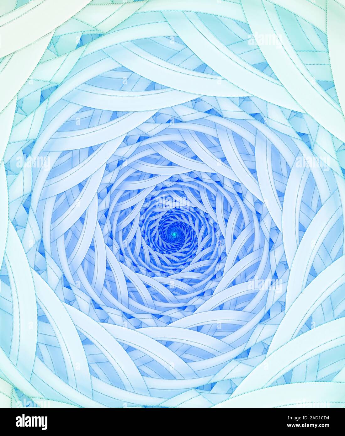 Illustration of 3 dimensional geometric spirals created by a fractal computer program. This spiral can be described as a conical or volute spring or a Stock Photo