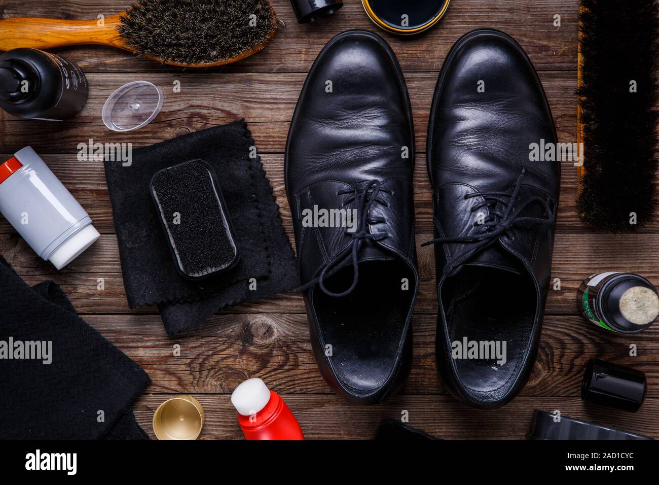 Shoe wax, brush and boot Stock Photo Alamy