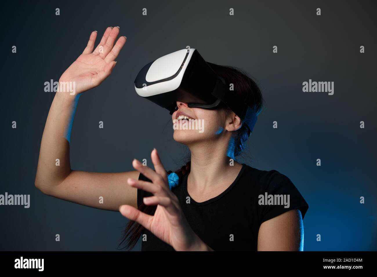 Woman using the virtual reality headset Stock Photo