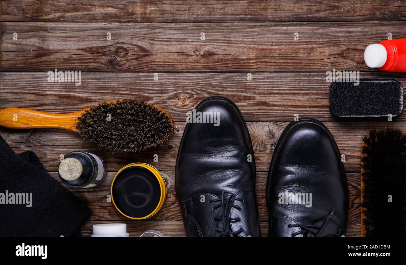 Shoe wax, brush and boot Stock Photo Alamy