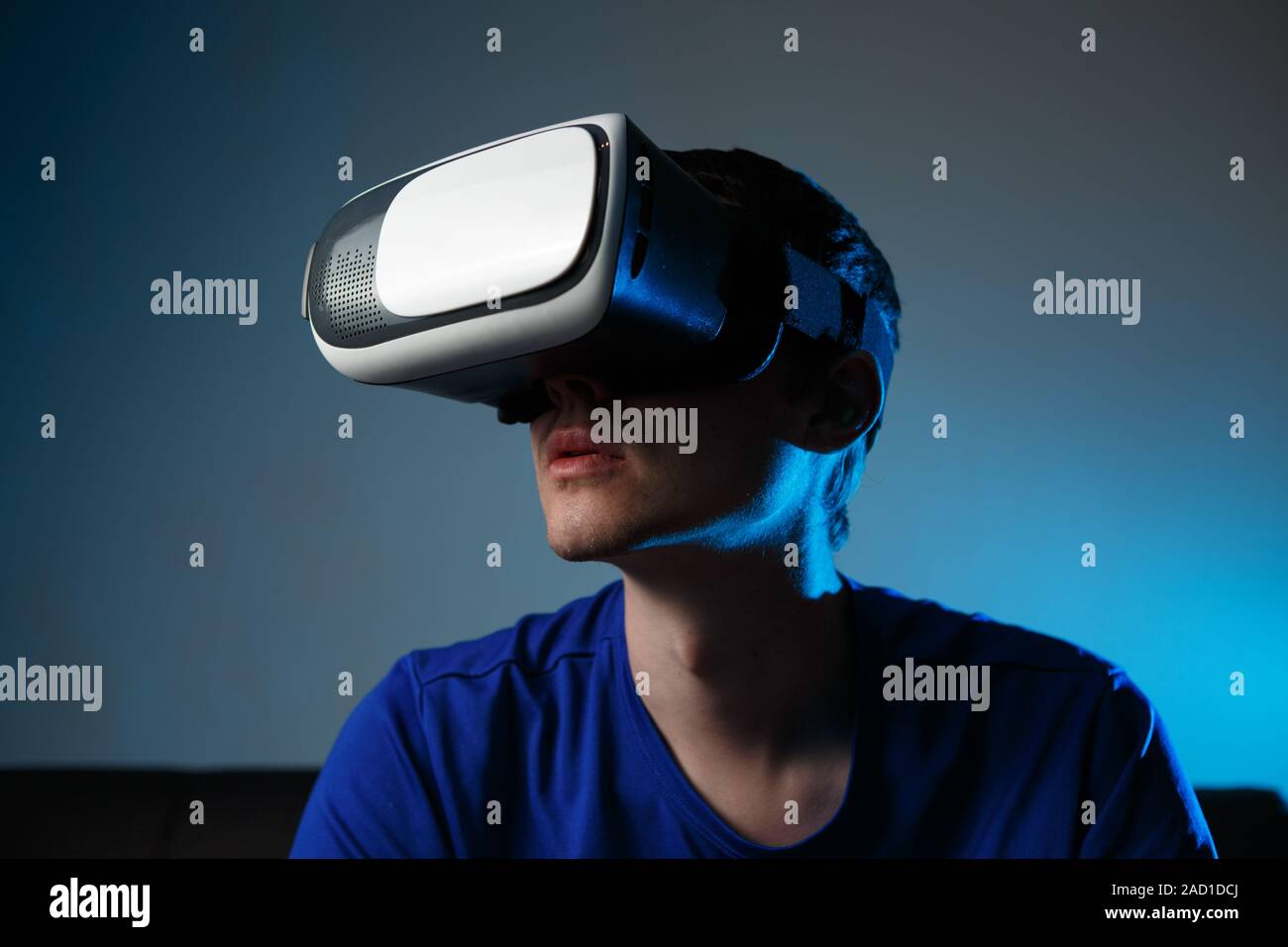 Man wearing virtual reality goggles Stock Photo - Alamy