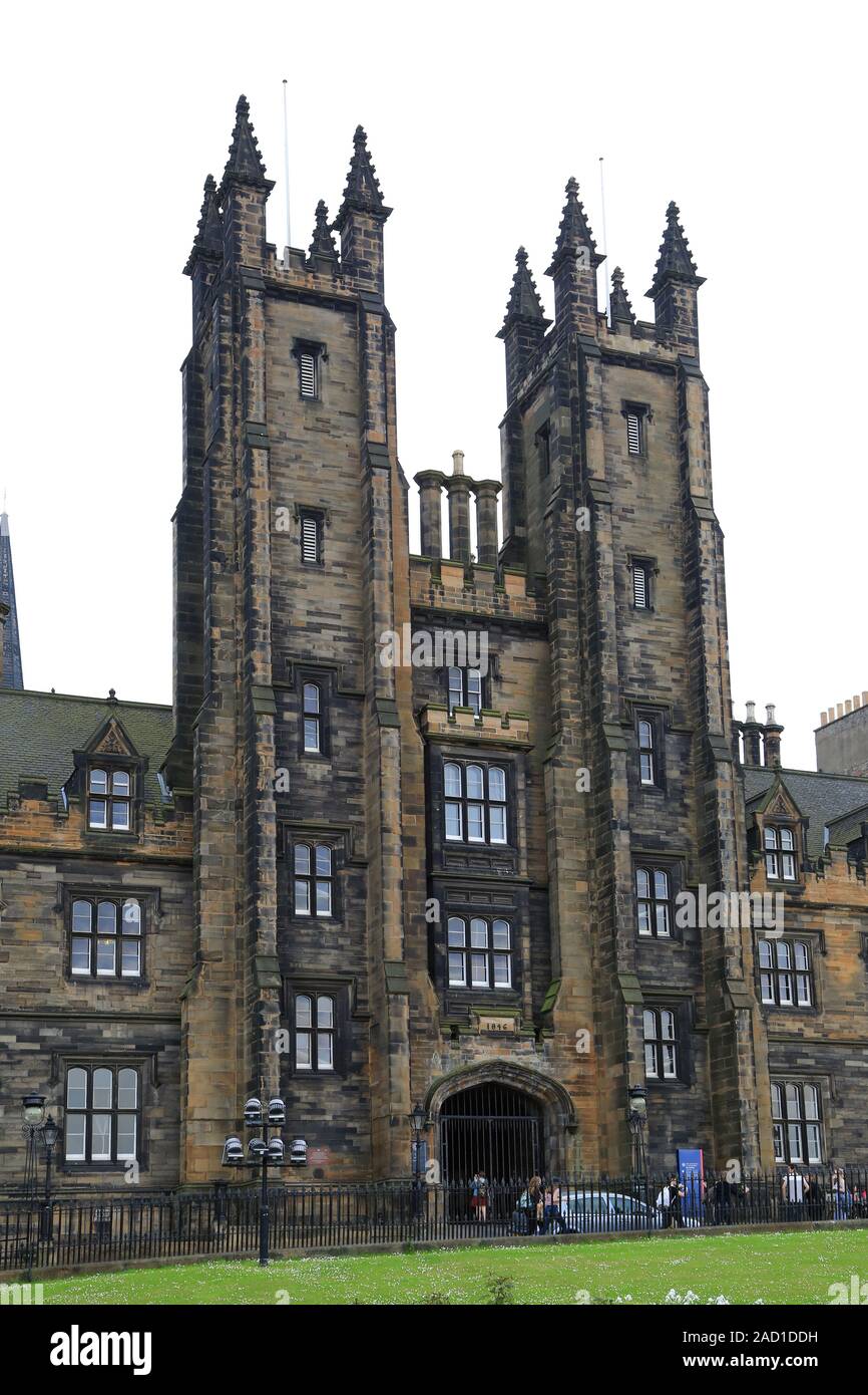 Edinburgh, Twins of Free church's New College Stock Photo